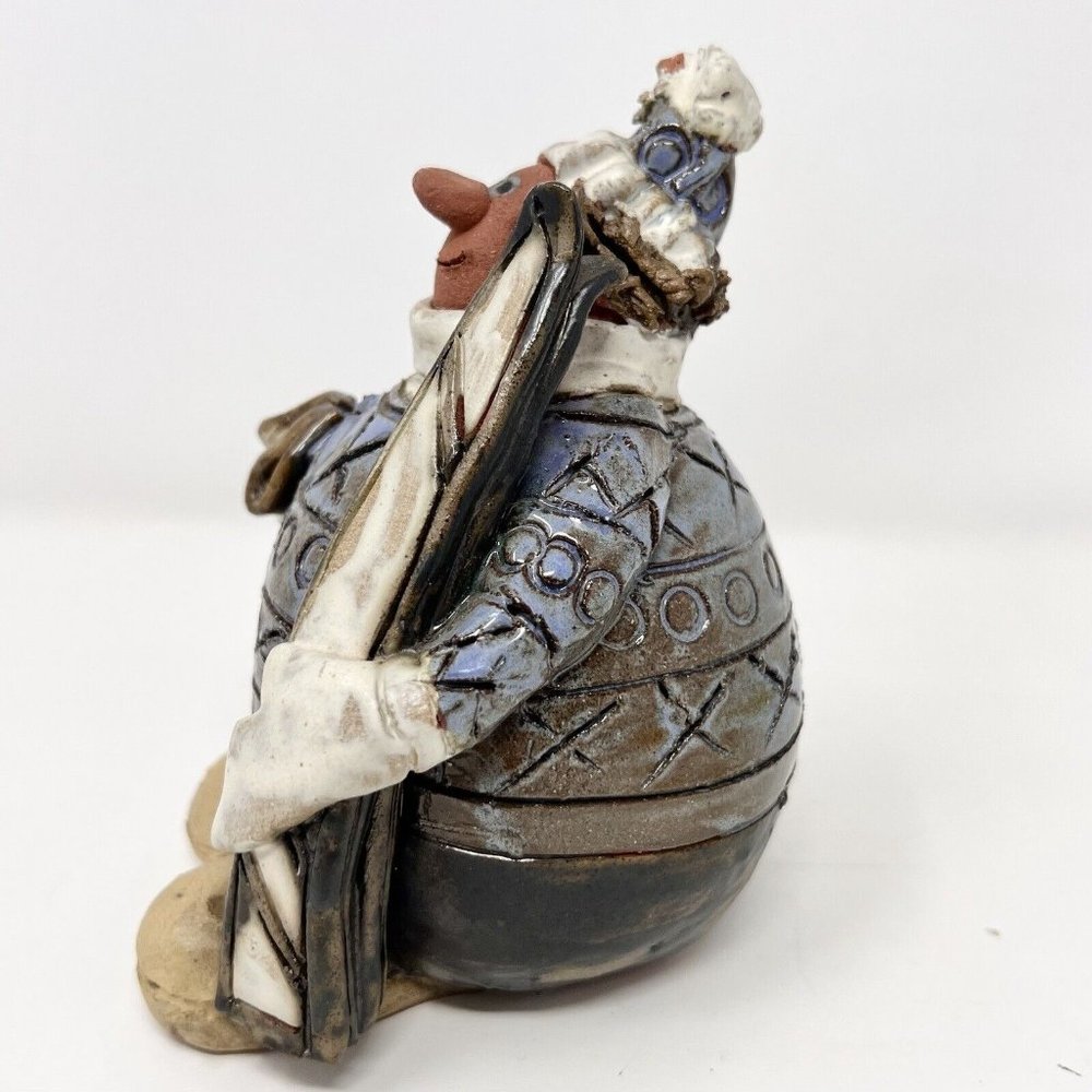 Sara Meadows Balloon People Pottery Art SKIER Winter Figure 5" Tall - Chip Hat - Picture 2 of 10
